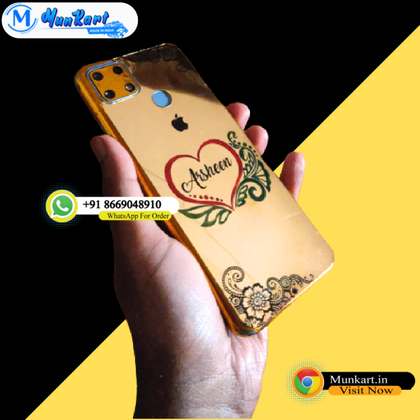 Name In Heart Golden Glass Mobile Cover