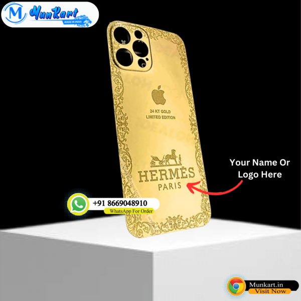 Premium Full Border Design With Name/Logo Golden Glass Mobile Cover
