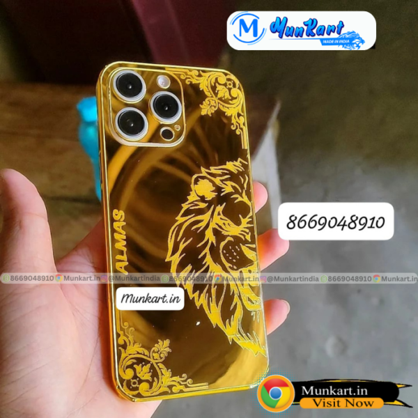 Lion Logo Golden Back Cover With Name For iPhone 16 Pro