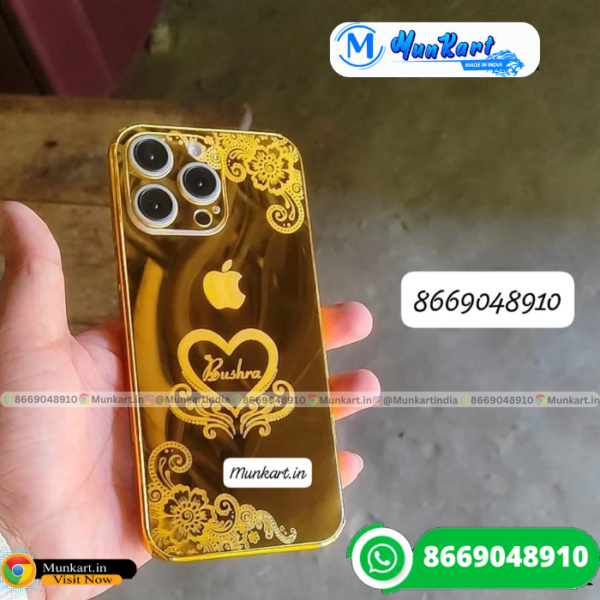 Heart Shape With Name Golden Back Panel For iPhone 15 Pro